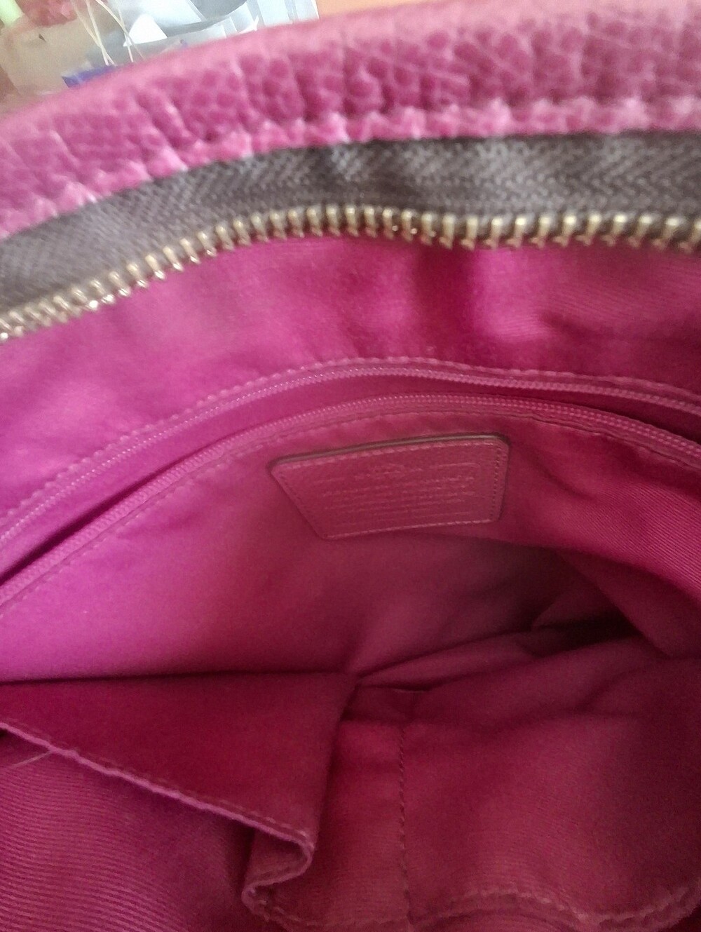 Coach Brown Signature File Crossbody Bag with Raspberry Trim - Picture 10 of 14